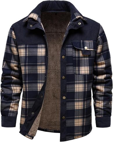 HOOD CREW Mens Long Sleeve Sherpa Lined Shirt Jacket Flannel Plaid Fleece Coats with Pockets in Saudi Arabia
