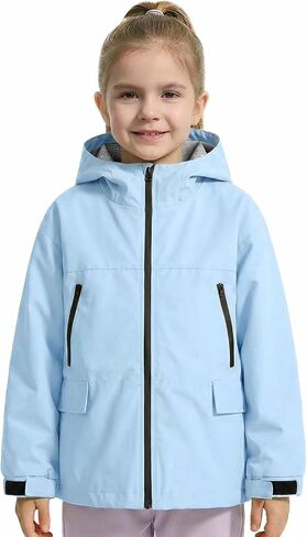 سترة Gogokids للأولاد والبنات مقاومة للماء خفيفة الوزن سترة واقية من المطر معطف واق من المطر رياضي بغطاء للرأس ملابس خارجية لركوب الدراجات والمشي لمسافات طويلة والجري، أزرق، 9-10 سنوات in Kuwait