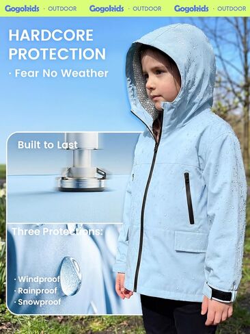 سترة Gogokids للأولاد والبنات مقاومة للماء خفيفة الوزن سترة واقية من المطر معطف واق من المطر رياضي بغطاء للرأس ملابس خارجية لركوب الدراجات والمشي لمسافات طويلة والجري، أزرق، 9-10 سنوات in Kuwait