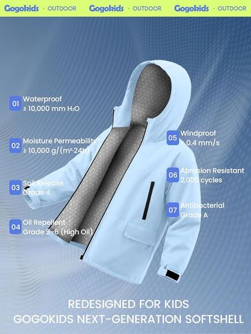 سترة Gogokids للأولاد والبنات مقاومة للماء خفيفة الوزن سترة واقية من المطر معطف واق من المطر رياضي بغطاء للرأس ملابس خارجية لركوب الدراجات والمشي لمسافات طويلة والجري، أزرق، 9-10 سنوات in Kuwait