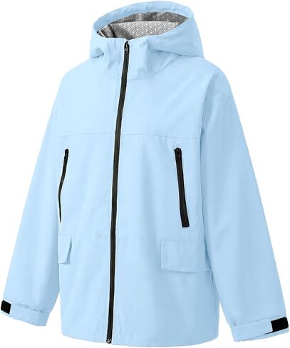 سترة Gogokids للأولاد والبنات مقاومة للماء خفيفة الوزن سترة واقية من المطر معطف واق من المطر رياضي بغطاء للرأس ملابس خارجية لركوب الدراجات والمشي لمسافات طويلة والجري، أزرق، 9-10 سنوات in Kuwait