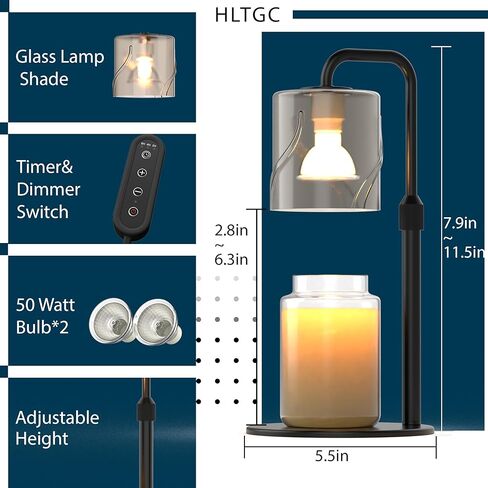 Candle Warmer Lamp with Timer Dimmer, with 2 Bulbs,Adjustable Height, for Mom,Birthday Gifts for Women,for Yankee Jars,for Room Home Decor (Black) in Kuwait