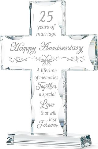 هدايا دينية لذكرى الزفاف الستين للآباء، صليب واقف من الزجاج المحفور بالليزر للزوجين والزوج والأب والأم، 60 عامًا من ديكورات الذكرى السنوية لحفلات المنزل in Kuwait