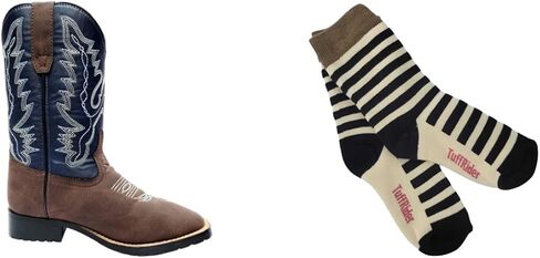 TuffRider Children's Acadia Square Toe Western Boot- Brown w/Tan-With Free Assorted Striped Socks in Saudi Arabia