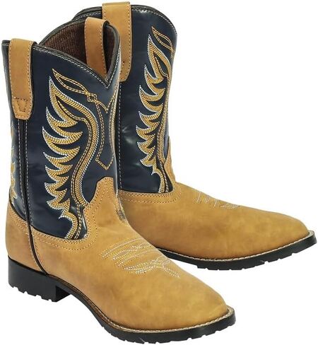TuffRider Children's Lassen Rounded Toe Western Boot- Tan w/Navy- 11C in Saudi Arabia