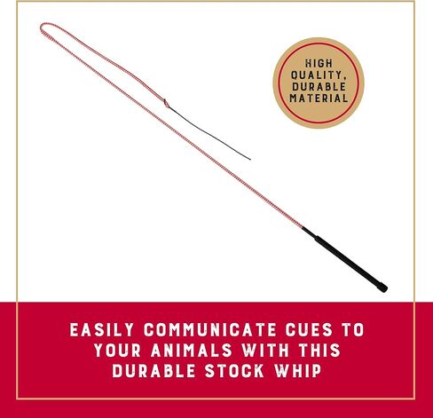 50" Stock Whip Horse Training Whip with Comfort Grip Rubber Handle, Horse Control, Show Ring Competition Accessory, Red/White in Kuwait