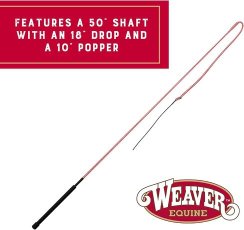 50" Stock Whip Horse Training Whip with Comfort Grip Rubber Handle, Horse Control, Show Ring Competition Accessory, Red/White in Kuwait