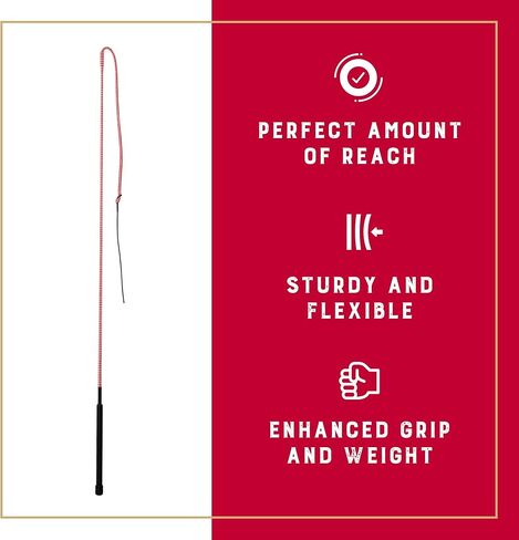 50" Stock Whip Horse Training Whip with Comfort Grip Rubber Handle, Horse Control, Show Ring Competition Accessory, Red/White in Kuwait