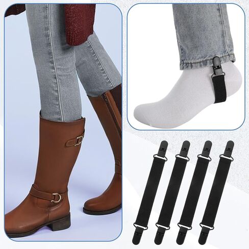 4 Pcs Adjustable Elastic Straps with Clips Boot Straps for Cowboy Boots Pant Leg Clips for Women and Men Motorcycle Biker Jeans Keeping Pants Tucked in Saudi Arabia
