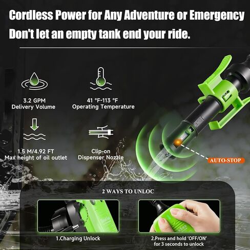 مضخة نقل وقود أوتوماتيكية مع مستشعر إيقاف تلقائي (3.2 جالون في الدقيقة)، مضخة نقل أوتوماتيكية بخرطوم 41 بوصة قابلة لإعادة الشحن عبر USB، مضخة نقل سائل محمولة تعمل ببطارية ليثيوم لمحولات خزان البنزين والديزل - 3 in Kuwait