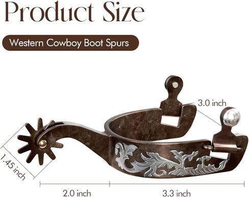 Western Cowboy Spurs, 1 Pair Horse Spurs with Rowels, Antique Horse Boot Spurs with Hand-Carved Decoration for Adult Equestrian in Saudi Arabia