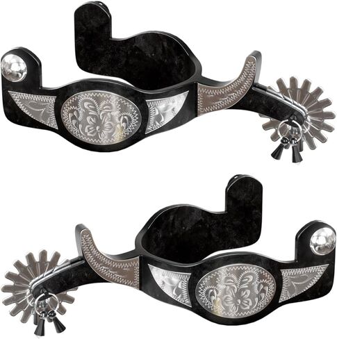 Western Cowboy Spurs, 1 Pair Horse Spurs with Rowels, Antique Horse Boot Spurs with Hand-Carved Decoration for Adult Equestrian in Kuwait