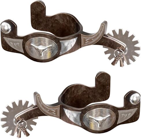 Western Cowboy Spurs, 1 Pair Horse Spurs with Rowels, Antique Horse Boot Spurs with Hand-Carved Decoration for Adult Equestrian in Saudi Arabia