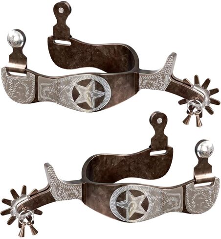 Western Cowboy Spurs, 1 Pair Horse Spurs with Rowels, Antique Horse Boot Spurs with Hand-Carved Decoration for Adult Equestrian in Saudi Arabia