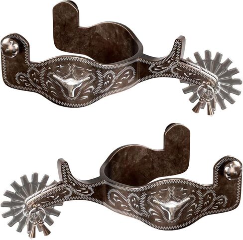 Western Cowboy Spurs, 1 Pair Horse Spurs with Rowels, Antique Horse Boot Spurs with Hand-Carved Decoration for Adult Equestrian in Saudi Arabia