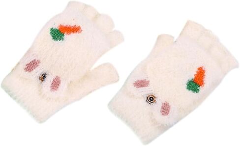 BESTYASH Thickened Fingerless Gloves with Cover, Warm Convertible Mittens Cartoon Carrot Design, White Pair for Cold Weather Outdoor Use in Saudi Arabia