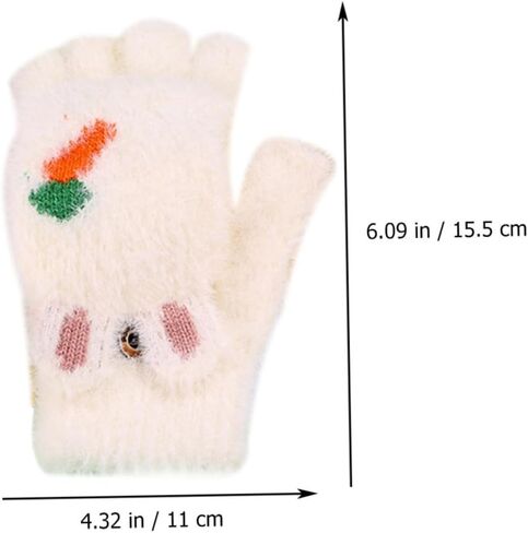 BESTYASH Thickened Fingerless Gloves with Cover, Warm Convertible Mittens Cartoon Carrot Design, White Pair for Cold Weather Outdoor Use in Saudi Arabia