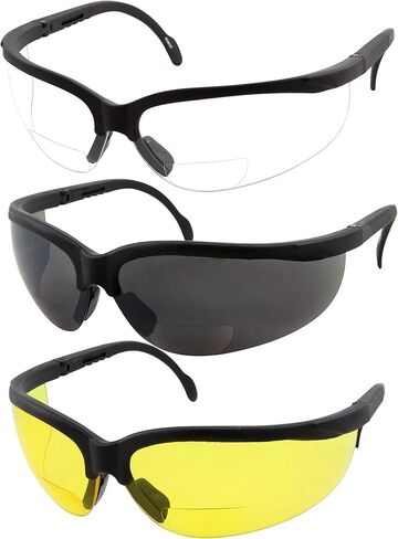 grinderPUNCH 3 Pairs Combo Bifocal Safety Reading Glasses - Assorted Colors Clear Black Yellow Lens - With Side Cover (Diopter +3.00) in Saudi Arabia