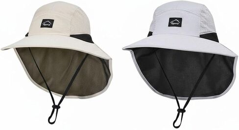 2 Pack Outdoor Kids Sun Hat with Neck Flap UPF 50+ LightGrey + Beige in Saudi Arabia
