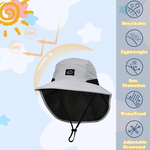 2 Pack Outdoor Kids Sun Hat with Neck Flap UPF 50+ LightGrey + Beige in Saudi Arabia
