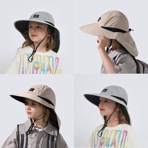 2 Pack Outdoor Kids Sun Hat with Neck Flap UPF 50+ LightGrey + Beige in Saudi Arabia