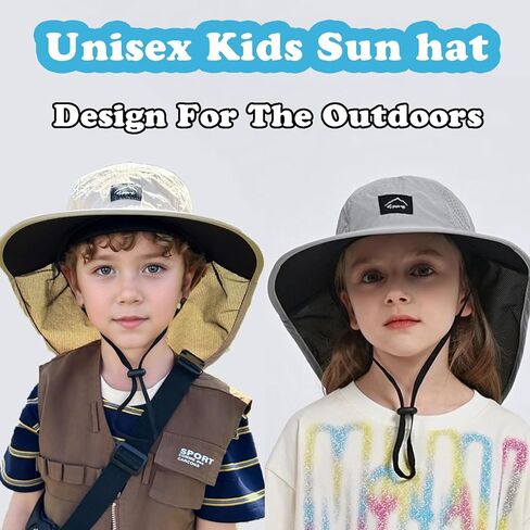 2 Pack Outdoor Kids Sun Hat with Neck Flap UPF 50+ LightGrey + Beige in Saudi Arabia