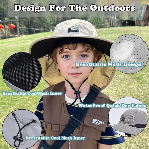2 Pack Outdoor Kids Sun Hat with Neck Flap UPF 50+ LightGrey + Beige in Saudi Arabia
