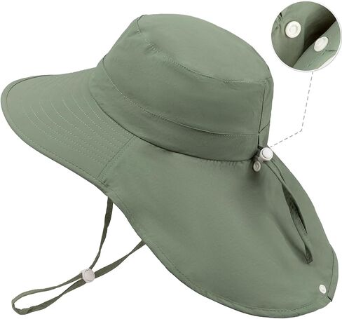 Army Green Kids Sun Hat, Quick Dry Flat Top Cape Hat, Outdoor UV Protection Bucket Cap for 2-5Y & 5-10Y in Saudi Arabia