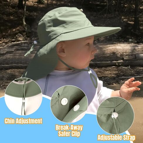 Army Green Kids Sun Hat, Quick Dry Flat Top Cape Hat, Outdoor UV Protection Bucket Cap for 2-5Y & 5-10Y in Saudi Arabia