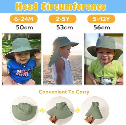 Army Green Kids Sun Hat, Quick Dry Flat Top Cape Hat, Outdoor UV Protection Bucket Cap for 2-5Y & 5-10Y in Saudi Arabia