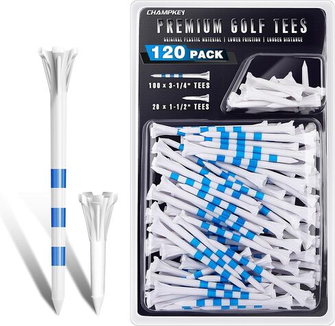 CHAMPKEY Advanced 5-Prong Plastic Golf Tees 120 or 100 Pack - 50% Ball Contact Surface Optimization with Longer Distance Performance Golf Tees Plastic in Kuwait