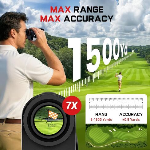 Upgraded 0.5 Second Easily Lock on a Pin Golf Rangefinder with Slope 2X HD Bright LCD, 1500 Yards Range Finder for Golf/Hunting, 7X Magnification with Flag Pole Locking Vibration, Golf Gifts Pcs in Saudi Arabia