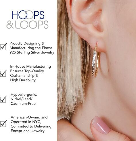 Hoops & Loops 925 Sterling Silver Two-Tone Yellow Gold and Silver Diamond-Cut Click-Top Hoop Earrings for Women, 25mm - 50mm in Kuwait