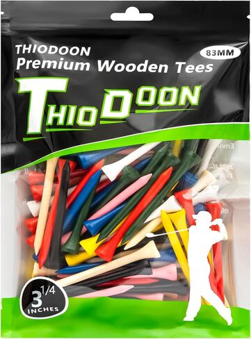 THIODOON Golf Tees Professional Natural Wood Golf Tees Pack of 100, Golfing Tees Multiple Colors Size 3-1/4 inch, 2-3/4 inch or 2-1/8 inch, Tall Golf Tees Bulk Reduce Side Spin and Friction in Kuwait