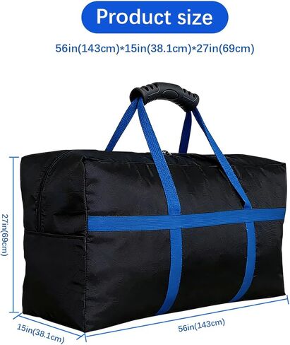 Large Duffle Bag for Travel - 60-inch Heavy Duty Extra Large Sports Duffle Bag with Upgrade Zipper, Sturdy & Water Resistant Long Duffle Bag for Camping Moving (Black) (56"X 15"X 27") in Saudi Arabia