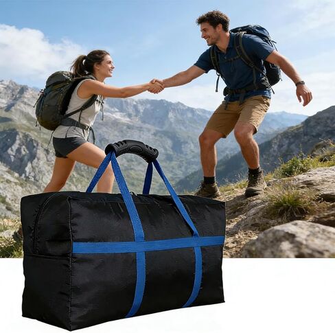 Large Duffle Bag for Travel - 60-inch Heavy Duty Extra Large Sports Duffle Bag with Upgrade Zipper, Sturdy & Water Resistant Long Duffle Bag for Camping Moving (Black) (56"X 15"X 27") in Saudi Arabia