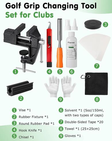 Golf Grip Kit for Regripping Golf Clubs-Include 20 Tapes Strips, Portable Table Vise Rubber Clamp, Golf Grip Removal Tool with Solvent,Golf Club Replacement Kit in Kuwait