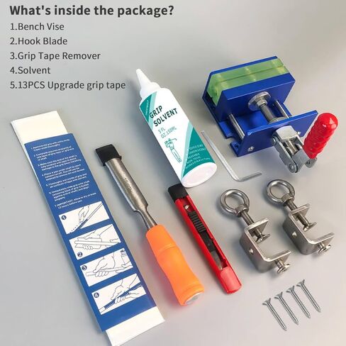 Crestgolf Golf Repair Kit Drill-Free & Drill Installation for Regripping Golf Clubs, Inlcudes 13PCS Grip Tapes, Hook Knife, Solvent, Grip Tape Remover and Aluminum Vise Clamp for Home or Workshop in Kuwait