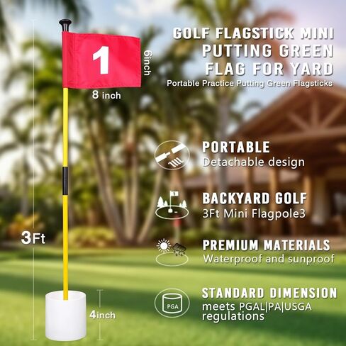 2 or 4 Set 3Ft Golf Flagstick Mini Putting Green Pin Flag for Yard, with Hole Cup Set, Double-Side Numbered Golf Flags for Portable Practice in Kuwait
