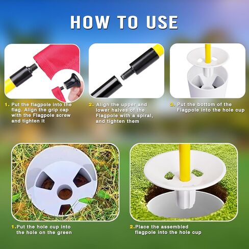 2 or 4 Set 3Ft Golf Flagstick Mini Putting Green Pin Flag for Yard, with Hole Cup Set, Double-Side Numbered Golf Flags for Portable Practice in Kuwait