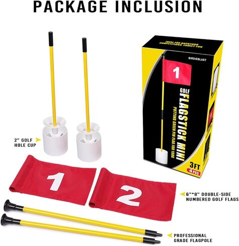2 or 4 Set 3Ft Golf Flagstick Mini Putting Green Pin Flag for Yard, with Hole Cup Set, Double-Side Numbered Golf Flags for Portable Practice in Kuwait