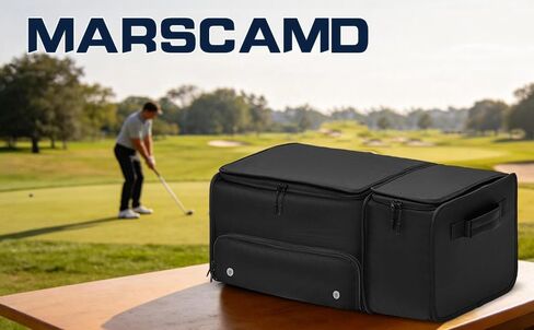 Golf Trunk Organizer with Built-in Hard Frame & Insulated Cooler Compartment, Ventilated Shoe Storage for 2 Pairs(Up to Mens US 11), Car Trunk Locker for Balls, Tees, Polos, Gloves - Black in Kuwait