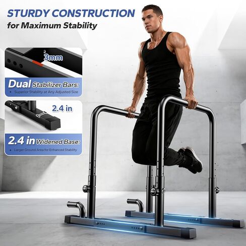 2026 Upgraded Dip Bars 880LBS Heavy Duty Dip Bar Station Height & Width Adjustable Parallel Bars for Full Body Strength Training Dip Stands Calisthenics Equipment for Home Push Up Bar in Saudi Arabia