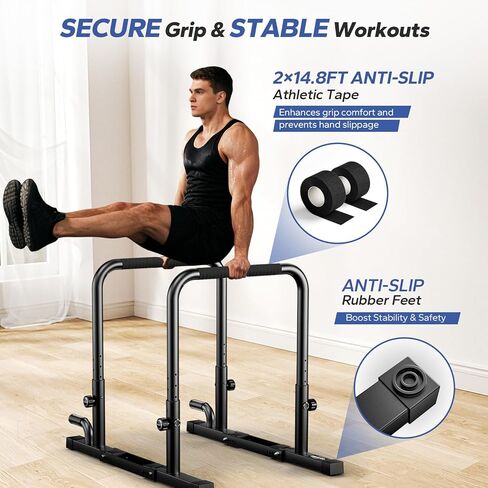 2026 Upgraded Dip Bars 880LBS Heavy Duty Dip Bar Station Height & Width Adjustable Parallel Bars for Full Body Strength Training Dip Stands Calisthenics Equipment for Home Push Up Bar in Saudi Arabia