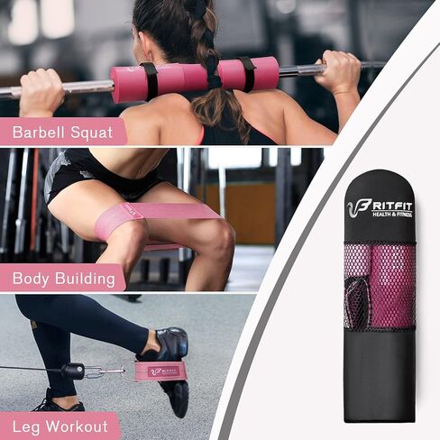 مجموعة وسادات القرفصاء من RitFit مكونة من 7 قطع، مع شريط مقاومة، وحزامين أمان، وشريطين للكاحل في صالة الألعاب الرياضية وحقيبة حمل، ودعم وسادة حماية للرقبة والكتف مطورة للقرفصاء والطعنات ودفع الورك (وردي/أسود) in Kuwait