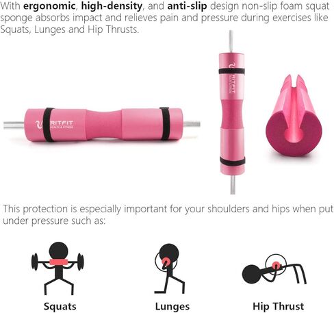 مجموعة وسادات القرفصاء من RitFit مكونة من 7 قطع، مع شريط مقاومة، وحزامين أمان، وشريطين للكاحل في صالة الألعاب الرياضية وحقيبة حمل، ودعم وسادة حماية للرقبة والكتف مطورة للقرفصاء والطعنات ودفع الورك (وردي/أسود) in Kuwait