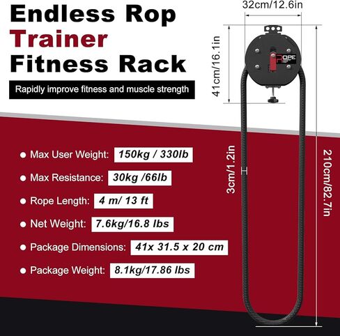 مدرب حبل لا نهاية له لصالة الألعاب الرياضية المنزلية، نظام بكرة كابل محمول مع حبل نايلون بحلقة مغلقة بطول 14 قدمًا، آلة حبال إنفينيتي ذات المقاومة القصوى 66 رطل لتدريبات القوة لكامل الجسم، كارديو HIIT in Kuwait