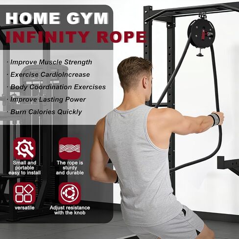 مدرب حبل لا نهاية له لصالة الألعاب الرياضية المنزلية، نظام بكرة كابل محمول مع حبل نايلون بحلقة مغلقة بطول 14 قدمًا، آلة حبال إنفينيتي ذات المقاومة القصوى 66 رطل لتدريبات القوة لكامل الجسم، كارديو HIIT in Kuwait