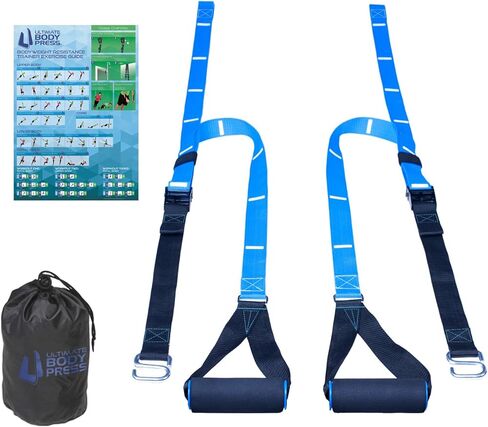 مدرب مقاومة وزن الجسم المثالي - نظام تدريب وظيفي كامل مع مرساة الباب وخطافات سريعة على شكل حرف S - أشرطة قوة احترافية لتدريبات الجسم بالكامل in Kuwait