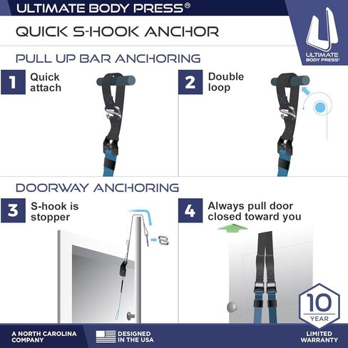 مدرب مقاومة وزن الجسم المثالي - نظام تدريب وظيفي كامل مع مرساة الباب وخطافات سريعة على شكل حرف S - أشرطة قوة احترافية لتدريبات الجسم بالكامل in Kuwait